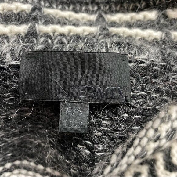 INTERMIX  Wool Blend Black & White Tribal Print Open Front Cardigan P/S - Picture 7 of 10